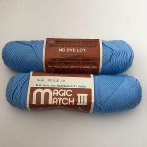 Lot of 2 Skeins Magic Match Yarn Acrylic Fiber, 3 oz 4 ply Med Blue 308